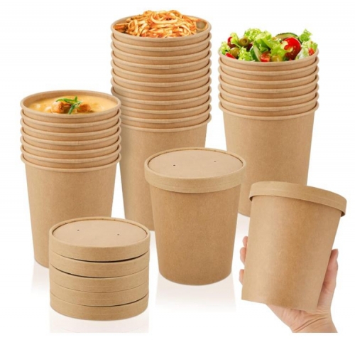 Biodegradable Kraft Paper Bowl Coffee Tea Chocolate Soup Containers with Lid for Beverages Food Water Use