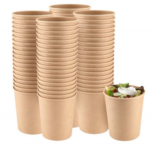 Eco Friendly Kraft Soup Bowls, Kraft Disposable Food Cups with Lids