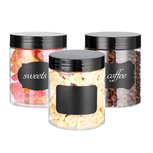 Clear Plastic Jars Round PET Plastic Containers with Black Screw On Lids Reusable Empty Storage Jars with Lid Clear Containers for Household and Kitchen Organizing