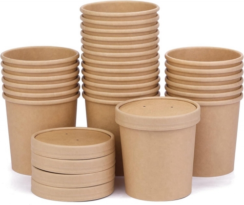 Paper Soup Containers, Brown Ice Cream Bowls Kraft Soup Bowls for Office, Takeout Delivery and Picnics
