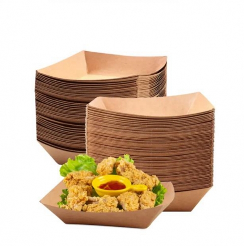 Greaseproof Paper Food Boats Kraft Brown Food Trays Disposable Fast Food Snack Holder Container
