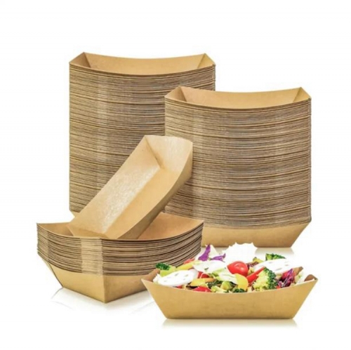 Disposable logo customization Paper Food Boats Shaped Trays Cakes Snack Kraft Paper Food Tray