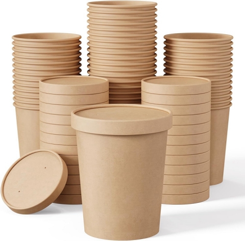take away disposable kraft paper food container soup cup with paper lid