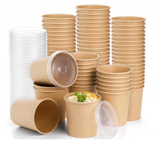 disposable custom printed hot soup paper kraft bowl 32oz food container with custom logo