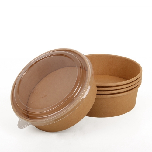 Disposable wholesale Compostable Food Packing heatable kraft paper cup Container round Salad Bowls soup Paper Bowl with lid