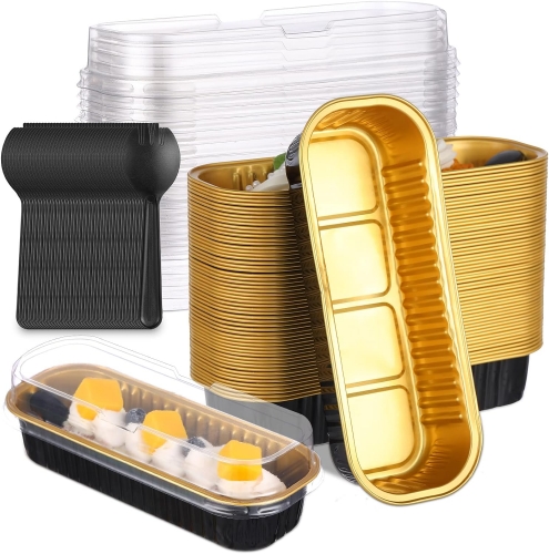 Disposable Food Packaging Aluminum Foil Baking Rectangle Loaf Shape Container Bowl With Lid