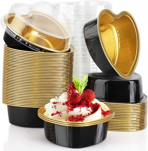 Custom colorful smoothwall cake pans disposable food packing bowl heart-shaped aluminum foil dessert pudding cup