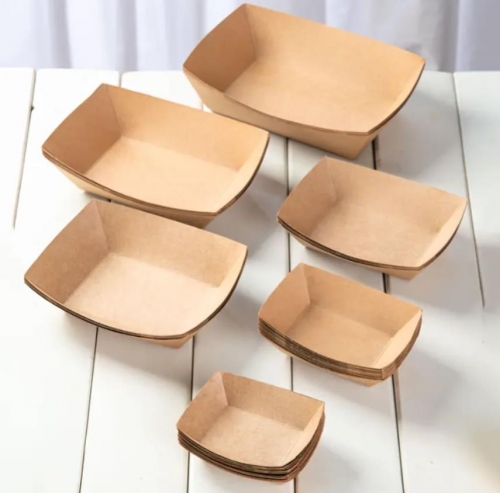 Compostable Kraft Paper Container Paper Food Boats Disposable Paper Food Trays