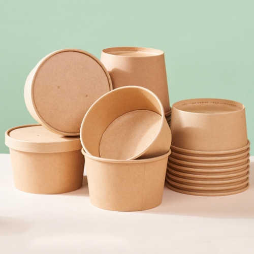 Kraft Paper Bowls, Disposable Paper Soup Bowls, Paper Ice Cream Cups for Cold or Hot Food, Soup, Ice Cream, Dessert