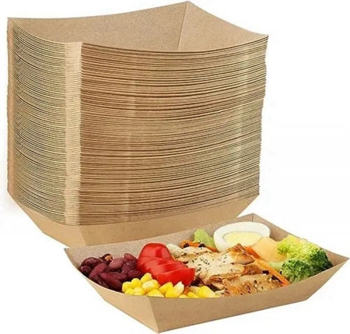 Food Serving Trays, Small Kraft Paper Oil-Proof Food Disposable Recyclable Take Out Food Serving Boats Baskets Trays for Concession Food and Condiments, Snacks Appetizer