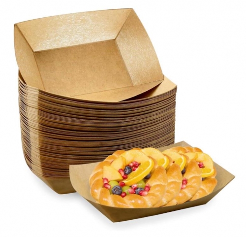 Food Serving Trays, Small Kraft Paper Oil-Proof Food Disposable Recyclable Take Out Food Serving Boats Baskets Trays for Concession Food and Condiments, Snacks Appetizer