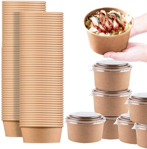 Kraft Paper Bowls, Disposable Paper Soup Bowls, Paper Ice Cream Cups for Cold or Hot Food, Soup, Ice Cream, Dessert