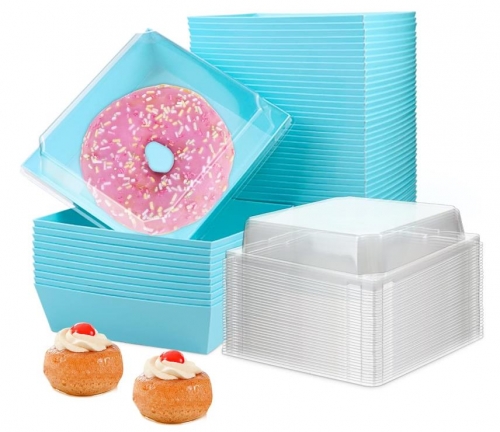 Square Blue Paper Food Containers Bakery Boxes with Secure Lids Cookie Containers Cake Boxes Disposable Charcuterie Boxes for All Kinds of Snacks