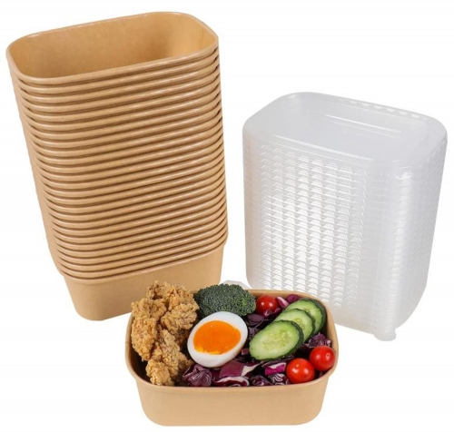 Custom Print paper Sqaure lunch bowl disposable soup bowls food kraft paper salad bowls with lid