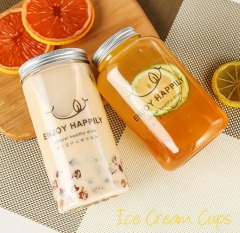 Plastic Juice Bottles with Caps, Flat Juice Bottles Beverage Containers Plastic Flask Bottles for Drinks,Juice,Beverage