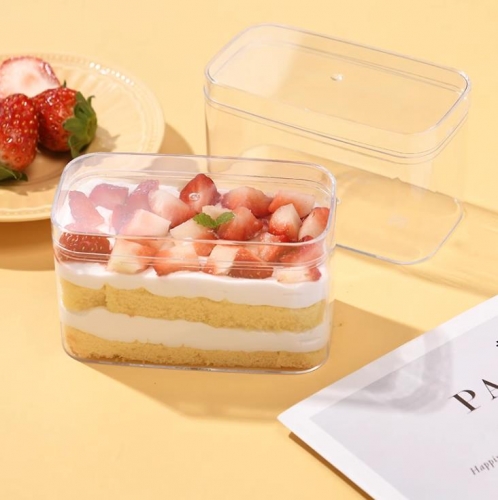 Popular transparent square PS plastic tiramisu dessert cake storage container pastry packaging box with lid