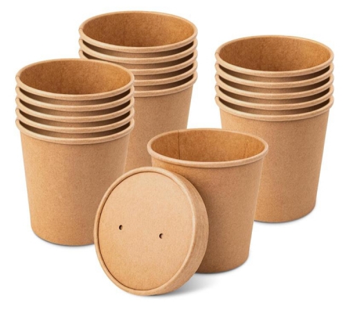 Soup Containers with Lids, Disposable and Biodegradable Containers Kraft 16oz Paper Soup Bowls with Lid for Hot Drinking, Food, Ice Cream