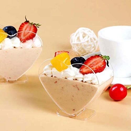 Mini Clear Plastic Heart-Shaped Dessert Parfait Cups with Spoons, Disposable or Reusable Pudding Snack Bowl