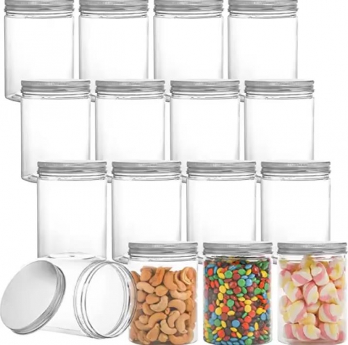 Wholesale Black Plastic Candy Jars with Lids Clear Food Container Round PET Jars