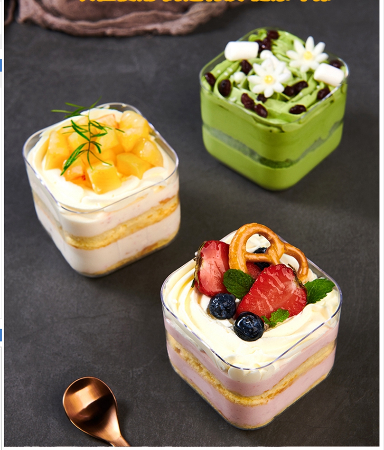 Square Mini Dessert Cups Clear Plastic Parfait Small Reusable Serving ...