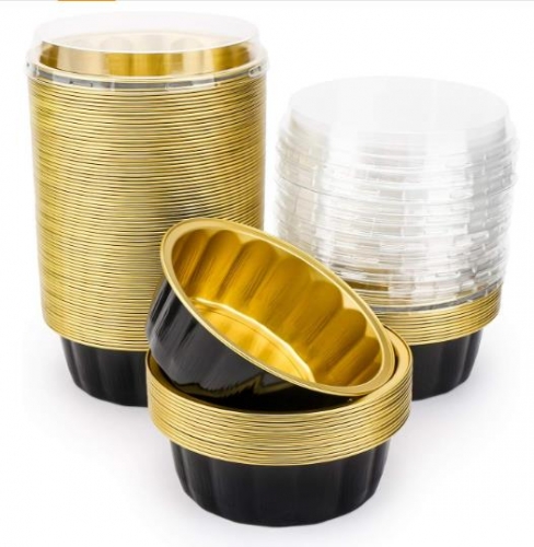 Aluminum Baking Cups with Lids Dessert Muffin Creme Brulee Cupcake Liners Containers for Bakery Birthday Christmas Party