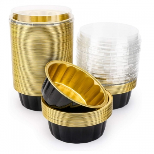 Aluminum Cups with Lids isposable Ramekin Baking Cups Muffin Liners Mini Pie Pans Foil Cupcake Containers for Christmas Party Wedding Party
