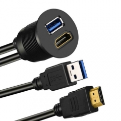 USB 3.0 & HDMI to HDMI + USB3.0 AUX Extension Dash Panel Flush Mount Cable