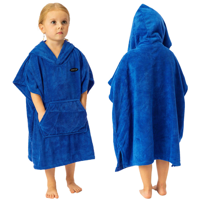 MWTA Surf Poncho for Kids with Hood, Quick Dry 80% Microfiber Polyester Changing Robe Beach Towel W/Outside Pocket - Outdoor, Surfing, Swimming, Bathing, Travelling, Camping, Pool (Angel Blue)…