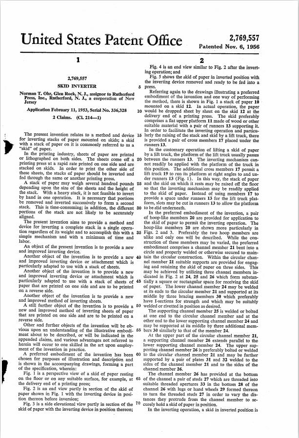 Patent of skid inverter in 1956-01