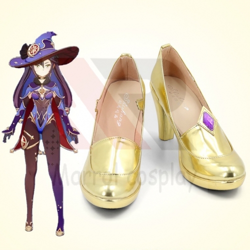 Genshin Impact Mona Cosplay Shoes Women Shoes High Heel Golden