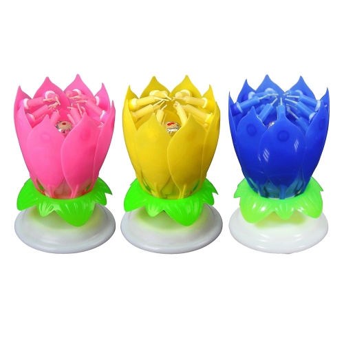 Birthday Colorful Candles 3in1 pack  Musical Candle Lotus Rotating Happy Birthday Song Child Adult Gift (8 small candles)