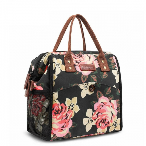 Leak-Proof Water-Proof Lunch Bag Wide Insulated Thermal Cold Cooler Tote Pure Flower Printed
