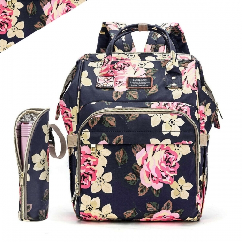 Mummy Bag/Backpack Nappy Baby Diaper Large Size Flower Printed Dark Color