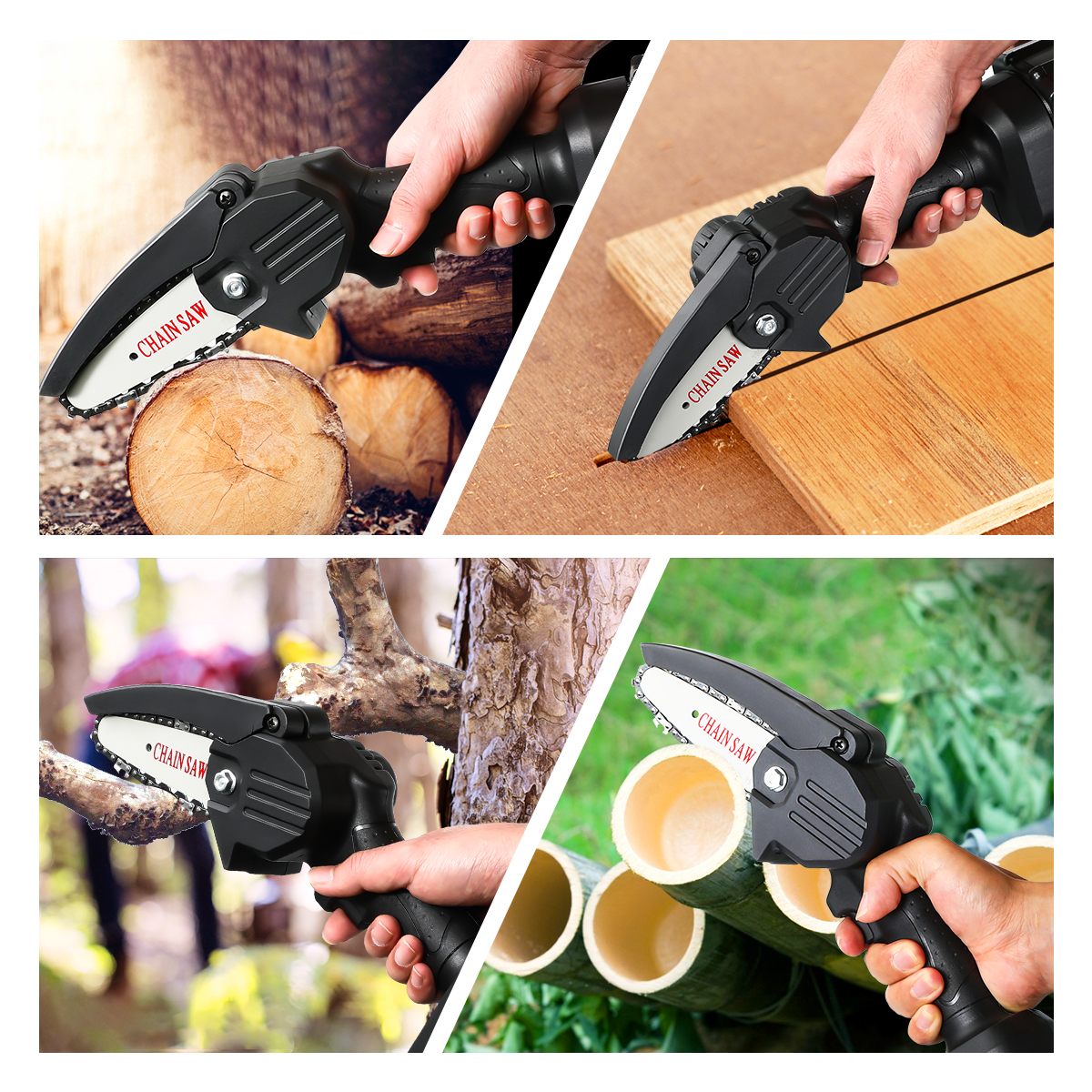 Mini Chainsaw Battery Powered One-Hand Use Pruning Shears Chainsaw for Courtyard Tree Branch Wood Cutting Seesii 4-Inch Cordless Electric Portable Chainsaw with Replacement Chain 