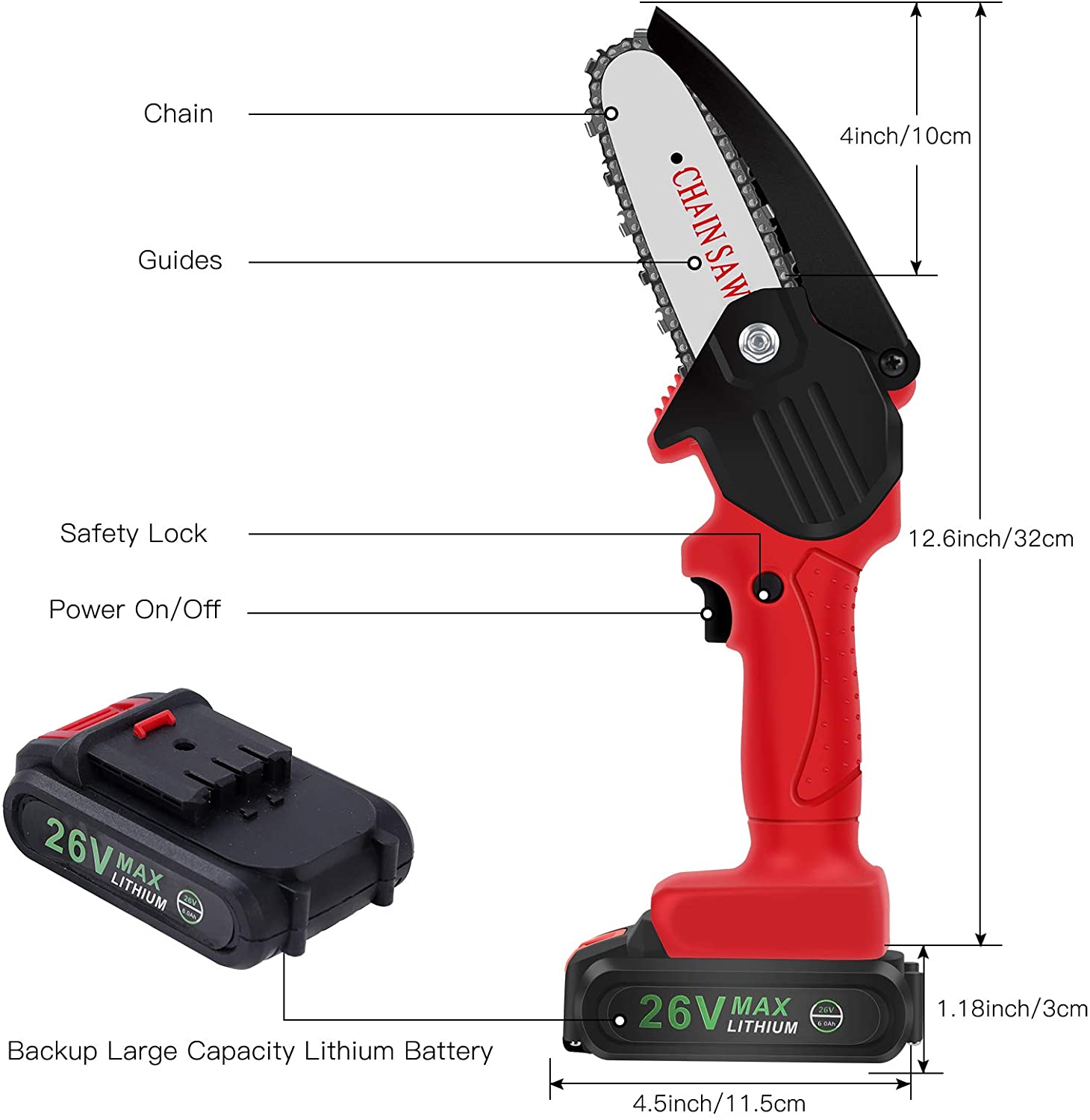 INLOVEARTS 4in Portable Electric Pruning Saw Professional Cordless Electric Pruning Shears Rechargeable 21V Lithium Battery Powered Tree Branch Pruner Garden Tool Mini Electric Chain Saw Black 