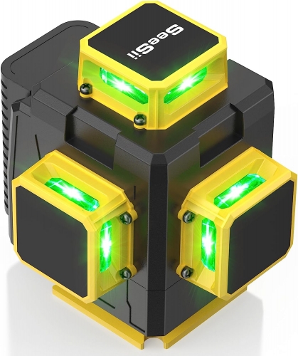 Seesii Laser Level 4x360° Green Laser, 4D Laser Level support Pulse Mode Outdoor 200FT, Self-Leveling Laser Level with 2Pcs Rechargeable Batteries/Wall Mount/Remote Control for Construction Tools