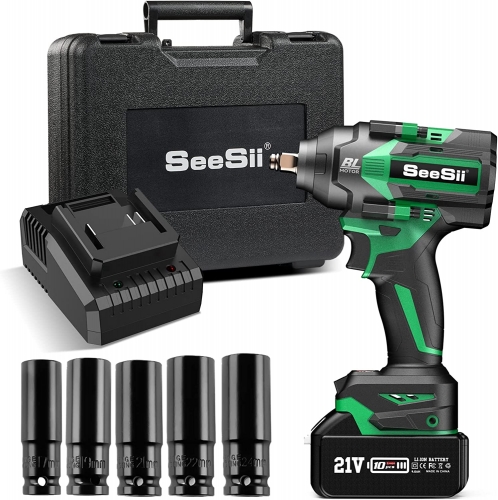 SeeSii Cordless Brushless Impact Wrench 1/2 inch Max Torque 479 Ft
