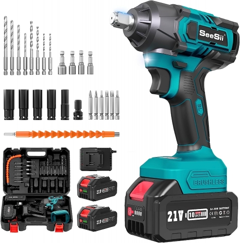 Cordless Impact Wrench,4-IN-1 Compact Electric Impact Gun 1/2 inch Max Torque450Ft-LBS(600Nm)),2x4.0 Battery,5 Socket,4 Drill Bits,5 Driver Bit,4 x Nuts Driver Sockets,1/2 impact Wrench for Cars,WH600