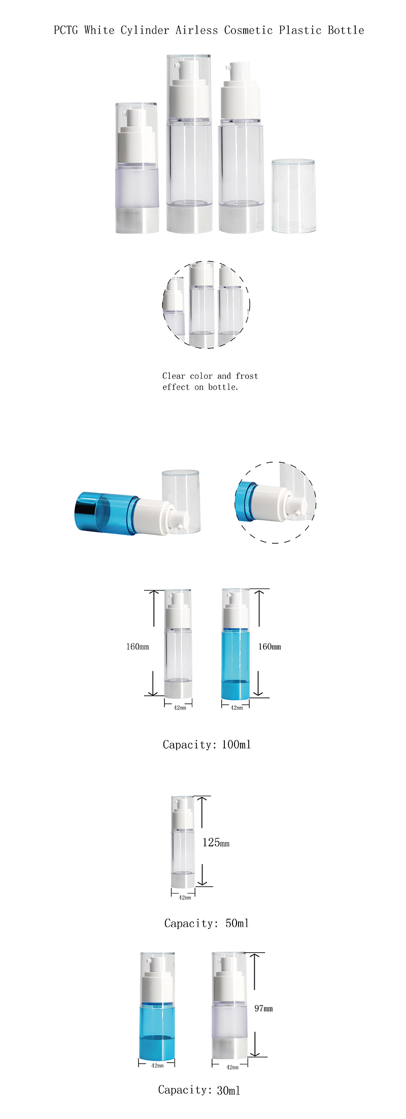 Transparent Airless Pump Container , 30Ml Airless Pump Bottle PCTG / AS Material