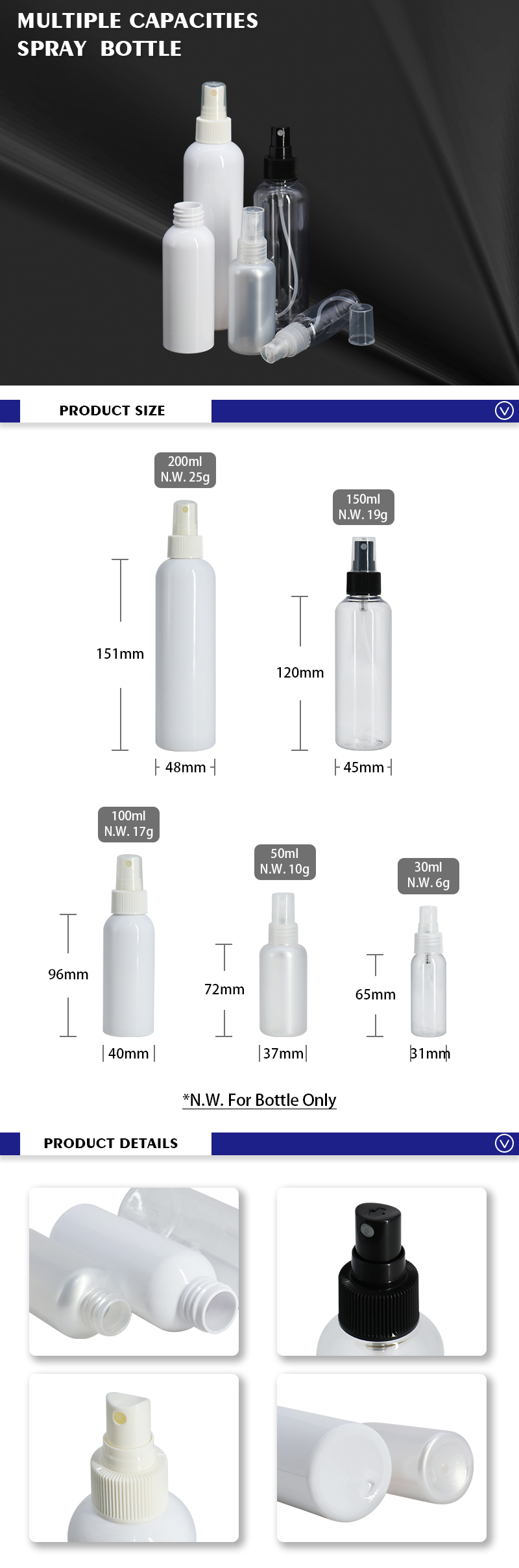 multiole capacities spray bottle