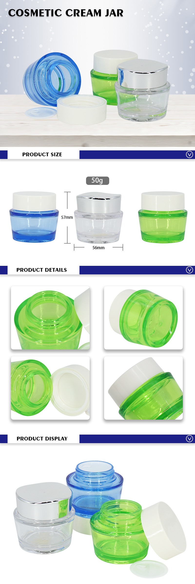 PET Plastic Green Color Cream Jar