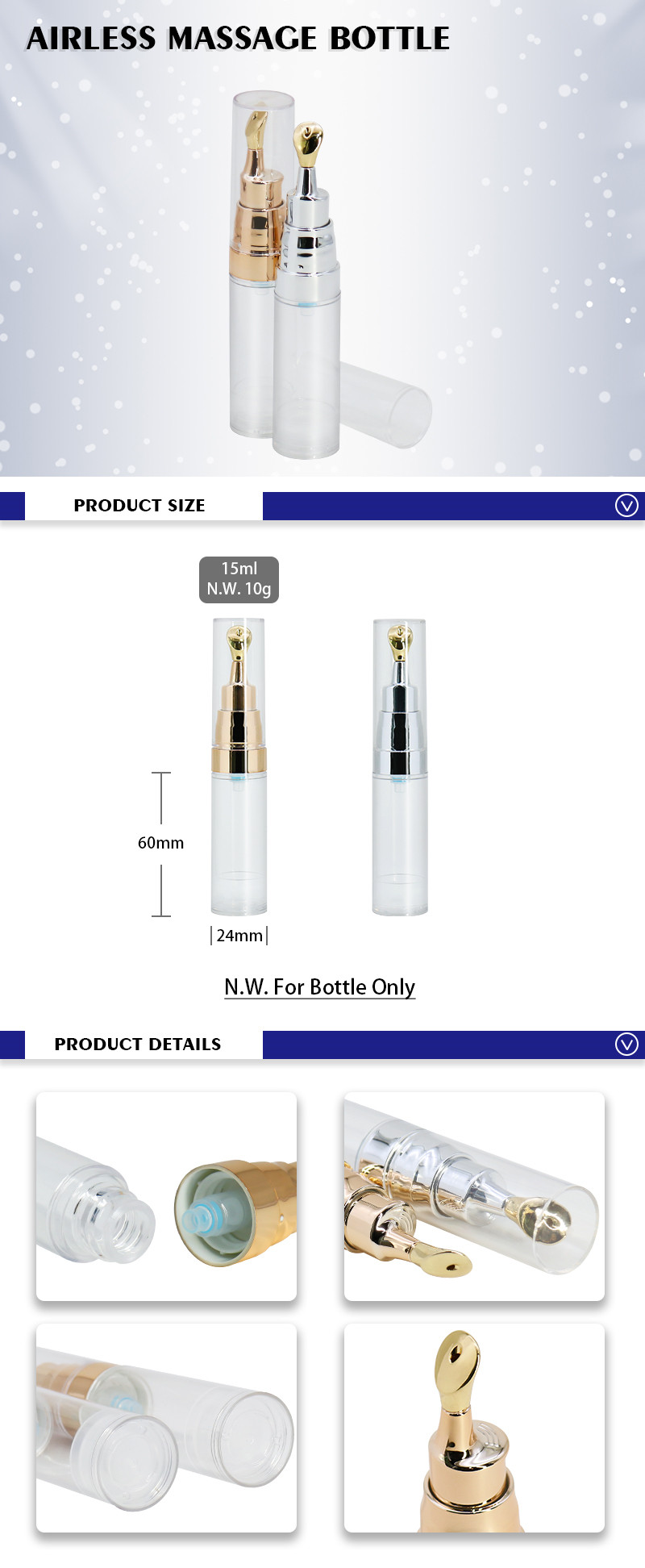 Quality Airless Cosmetic Bottles manufacturers & exporter - buy 20ml Airless Cosmetic Bottles With Roller Ball Applicator , Eye Cream Packaging Bottle from China manufacturer.