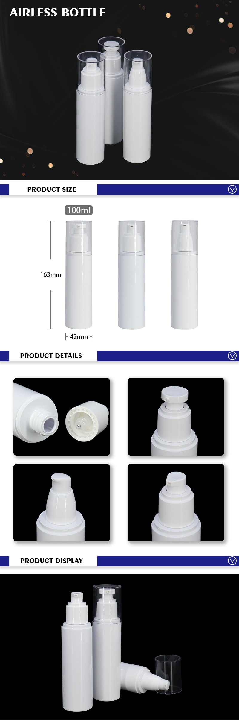 Hot Stamping Airless Cosmetic Bottles PET Material 41MM Diameter 38g