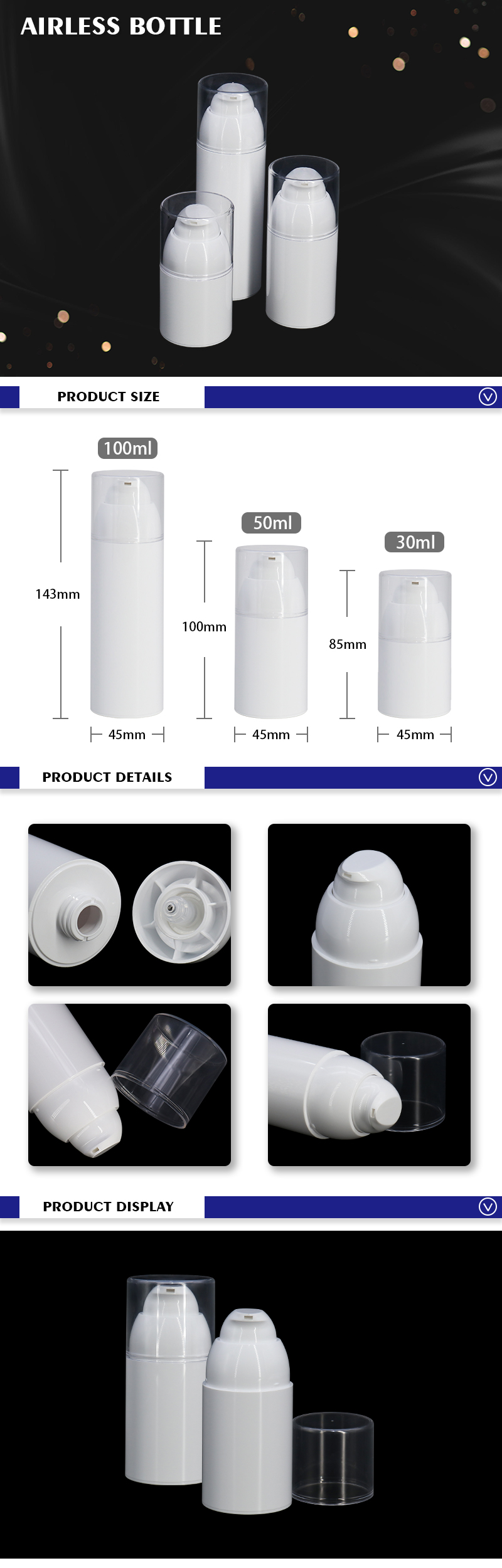 White Refillable Plastic Cosmetic Container Airless Pump For Skin Care Products