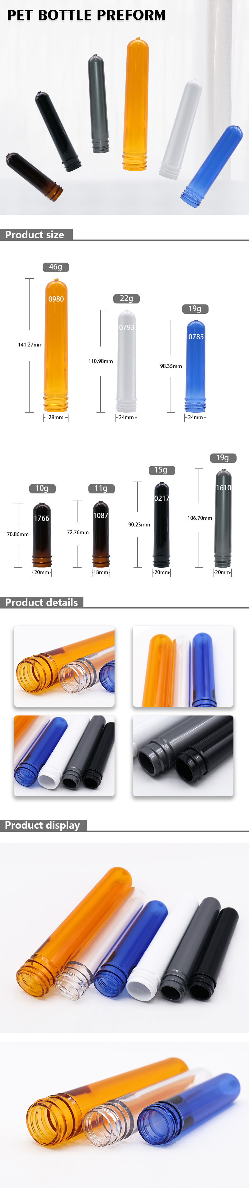 Cosmetic PET Plastic Bottle Preform 18mm Neck Size High Toughness