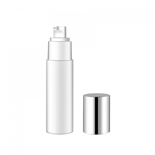 Cylinder White Airless Cosmetic Bottles 40ml PET Material Silver Cap