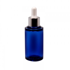 Blue 50ml Plastic Serum Bottle With Dropper Anti Bacterial Round Shape