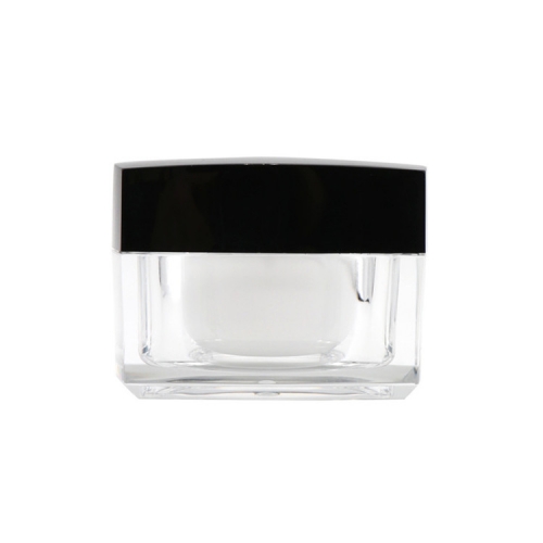 Transparent Acrylic Cosmetic Cream Jar 50g Square Shape Black Cap