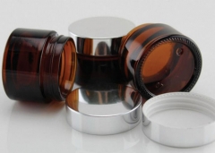 Reusable Amber Glass Cosmetic Jars , Glass Cream Containers 20g 30g 50g