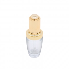 Golden Lid Empty Cosmetic Clear Glass Dropper Bottles With Silk Printing